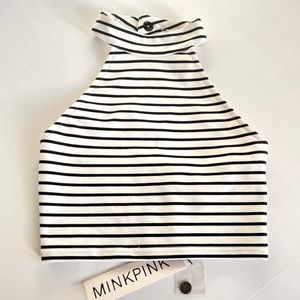 NWT MINKPINK Crop Halter Top XS Black & White Stripe